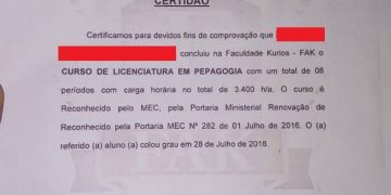 Certidão emitida sem sequer havido colação de grau (Foto: VC Repórter)