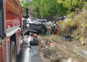 Com o impacto da colisão, a caminhonete foi parar na margem da rodovia (Foto: Valéria Alves)