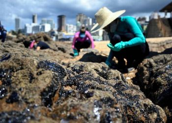 Novas manchas de óleo chegam à praia do Rio Vermelho, em Salvador (Foto: Zimel / Felipe Iruatã/Zimel Press)