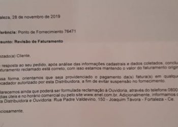 A empresa chegou a informar, em novembro, que não haviam erros na conta (Foto: Arquivo Pessoal)