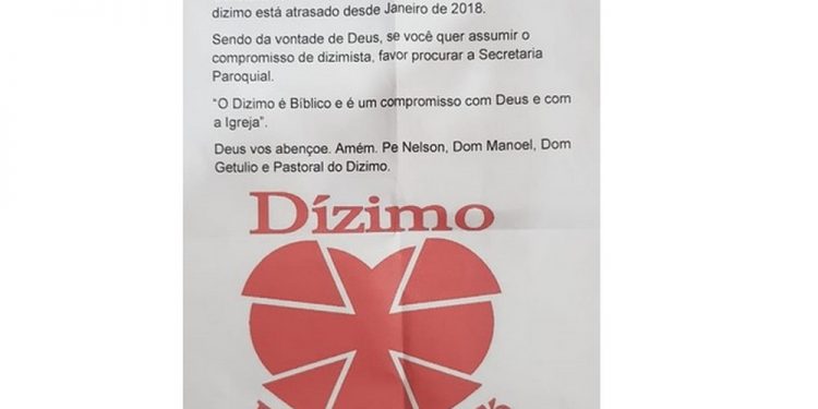Igreja manda carta por correio para cobrar dízimo atrasado