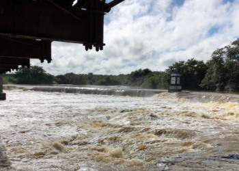 Barragem Lima Brandão, por onde passa o Rio Coreaú, em Granja. Cidade registrou boas chuvas nos últimos dias (Foto: Mateus Ferreira)