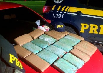 Os 22 kg de maconha estavam dentro de uma mala no banco traseiro de um veículo (Foto: PRF/Divulgação)