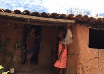 Dona Enedina vive com a família em uma casa de barro em Itapajé