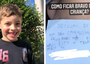 Criança cai de bicicleta, risca carro e deixa bilhete de desculpas; atitude viraliza
