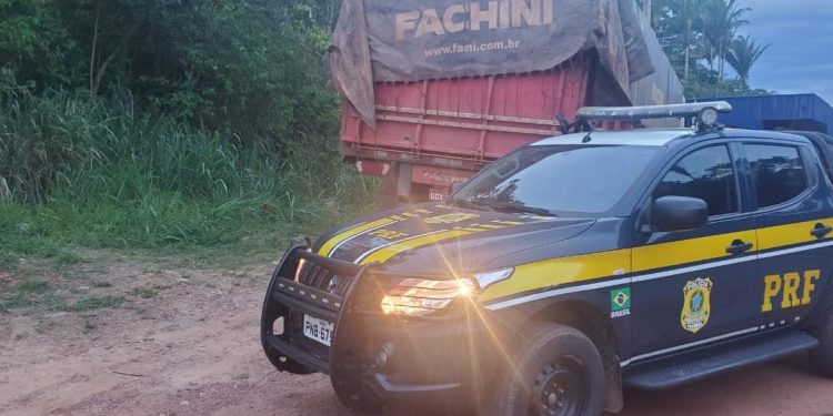 Madeira nativa é apreendida em Tianguá, no Ceará, após motorista apresentar documento irregular (Foto: Reprodução/PRF)