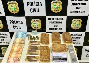 Entorpecentes, munição, dinheiro e balança de precisão foram apreendidos no interior do Ceará (Foto: Divulgação/Polícia Civil)