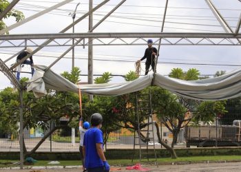 Hospital de campanha para pacientes com Covid é montado em Juazeiro do Norte (Foto: Governo do Estado/Divulgação)