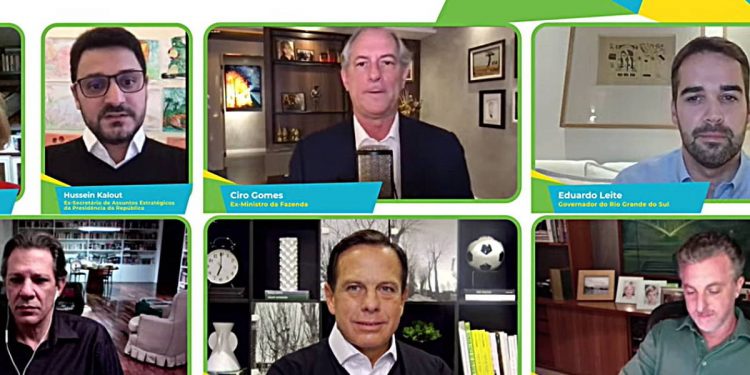 Ciro Gomes (PDT), Eduardo Leite (PSDB), Fernando Haddad (PT), João Doria (PSDB) e Luciano Huck (sem partido) no Brazil Conference (Foto: Reprodução/YouTube)