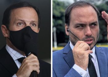 O governador de São Paulo, João Dória (PSDB) e o vereador Carlos Bolsonaro (Republicanos)