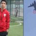 Vídeo mostra momento da queda de Zaki Anwari, de 19 anos, no aeroporto de Cabul, no Afeganistão (Foto: Reprodução)