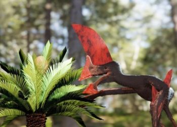 Imagem artística de como teria sido o pterossauro encontrado na formação Crato e agora apresentado na revista científica "PLOS ONE" (Imagem: Divulgação)