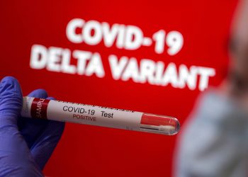 Profissional de saúde segura tubo usado em laboratório para realizar testes de Covid (Foto: Dado Ruvic/Reuters)