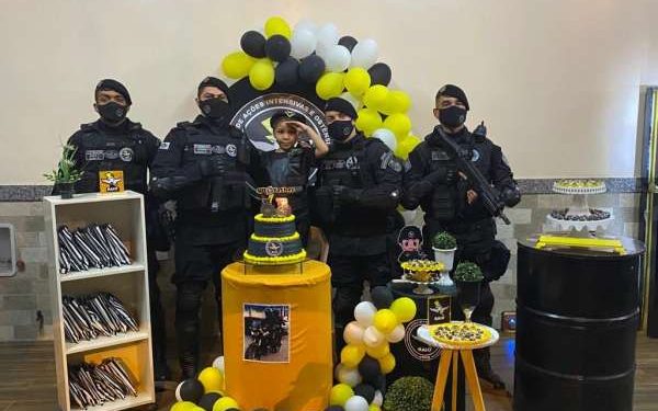 Menina que sonha em ser policial militar escolhe festa de aniversário com tema do CPRaio, em Várzea Alegre