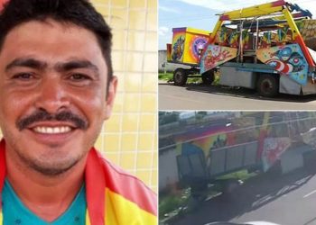 Câmera flagra momento em que placa de metal cai de brinquedo e atinge mototaxista no Ceará (Foto: Reprodução)