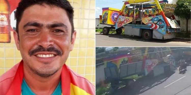 Câmera flagra momento em que placa de metal cai de brinquedo e atinge mototaxista no Ceará (Foto: Reprodução)