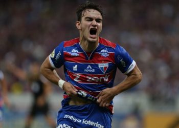 O atacante argentino Depietri marcou o gol que garantiu o Fortaleza na Libertadores em 2022 (Foto: Kid Júnior)