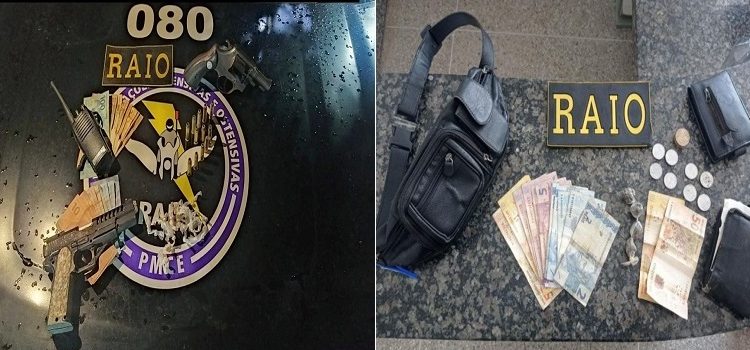 RAIO apreende revolver, munições, simulacro de pistola e drogas em Barbalha; três suspeitos foram presos
