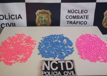 Comprimidos estavam armazenados em três embalagens vindas em um ônibus de Natal, no Rio Grande do Norte (Foto: Divulgação/PCCE)