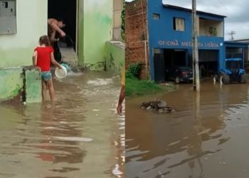 Ruas e casas da cidade de Várzea Alegre ficaram alagadas após chuva de 200 milímetros no dia 17 de abril (Foto: Reprodução)