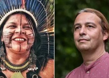 Montagem com fotos da ativista indígena Sonia Guajajara e o pesquisador Tulio de Oliveira