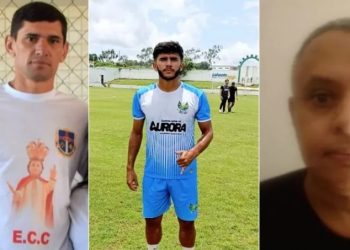 Juscelio (à esquerda), Cristino (no meio) e Waldemir (à direita) estavam no ônibus do time de futebol amador que sofreu um acidente após partir de Aurora em direção a uma partida em Santana do Cariri (Foto: Arquivo pessoal)