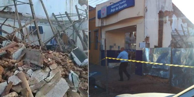 Obra irregular desaba e afeta prédio de funerária em Barbalha; vídeo