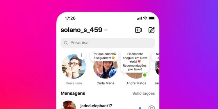 Instagram cria ‘notas’ em aba de mensagens com limite de 60 caracteres e duração de 24 horas