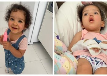 Beatriz antes e depois de internação no hospital Sepaco (Foto: Arquivo pessoal)