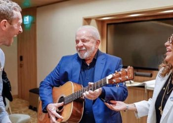 Chris Martin, Lula e Janja (Foto: Ricardo Stuckert)