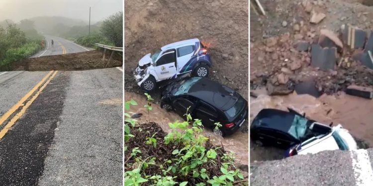 Carros caem em cratera aberta pela chuva em Mauriti, e sete pessoas ficam feridas