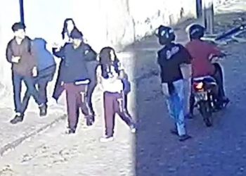 Polícia captura dupla flagrada assaltando estudantes que estavam a caminho da escola em Juazeiro do Norte (Foto: Reprodução/Câmeras de segurança)