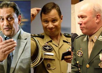 O advogado Frederick Wassef, o tenente-coronel Mauro Cid, e seu pai, Mauro Gaspar