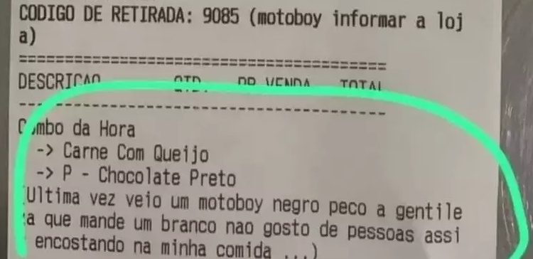 Motoboy é alvo de racismo em pedido de entrega: ‘Mande um branco’