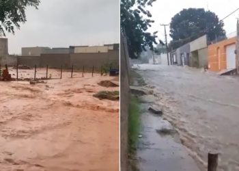 Em Juazeiro do Norte, forte chuva gerou enxurrada pelas ruas (Foto: Reprodução)