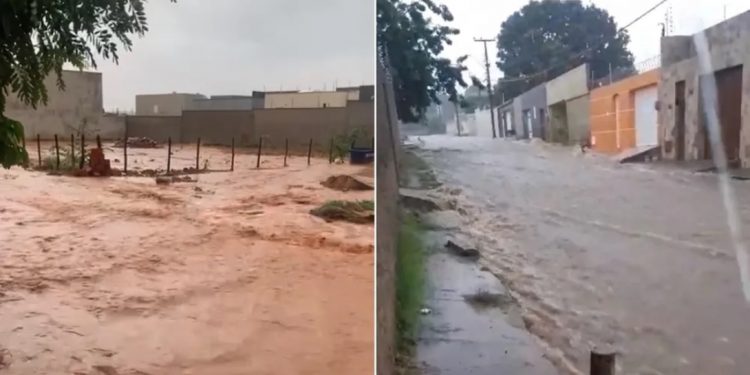 Primeira chuva forte da pré-estação alaga ruas em Juazeiro do Norte e outras cidades do interior