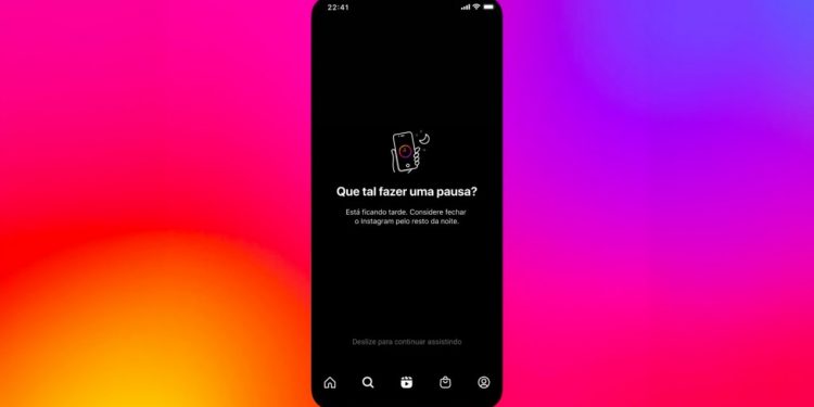 Notificação "que tal dar uma pausa" do Instagram. Objetivo do alerta é desestimular uso do aplicativo durante à noite (Foto: Reprodução/Instagram)