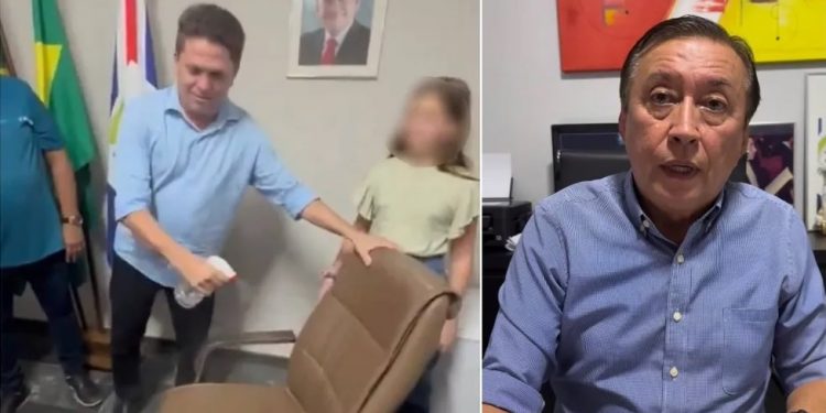 Em Iguatu, prefeito afastado desinfeta com álcool cadeira de adversário ao voltar ao cargo