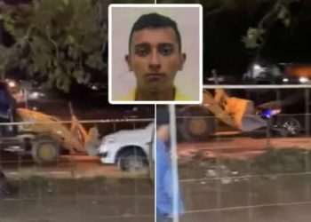 Vários veículos foram atingidos pela retroescavadeira (Foto: Reprodução)