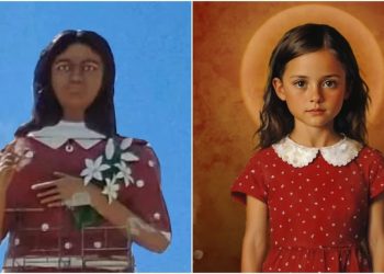A representação atual, dizem os fiéis, aparenta feições adultas e destoa da pureza e simplicidade da mártir católica (Foto: Reprodução)