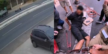 Óleo na Avenida Padre Cícero provoca série de quedas de motociclistas no Crato