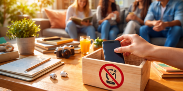 Iniciativa propõe reduzir ou abandonar o uso do celular durante fevereiro para estimular um “detox digital” (Imagem gerada por IA)